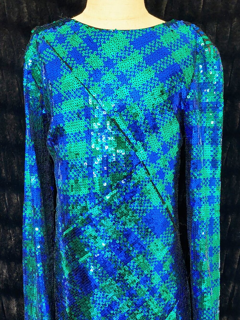 NWT SHO by Tadashi Shoji Sequin Long Sleeve Mini Dress Teal Blue Green - XS